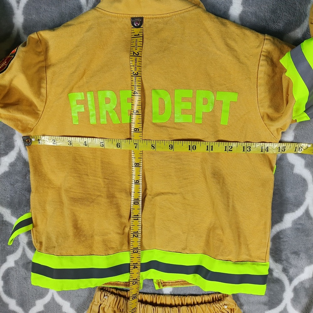 Firefighter Costume Kids 3T 4T Tan Reflective Two Piece Set Dress Up Halloween - Picture 3 of 13